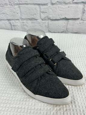 All Black Gray Felt Pointed Toe Sneakers Hook Loop Shoes Women’s 8.5 Casual